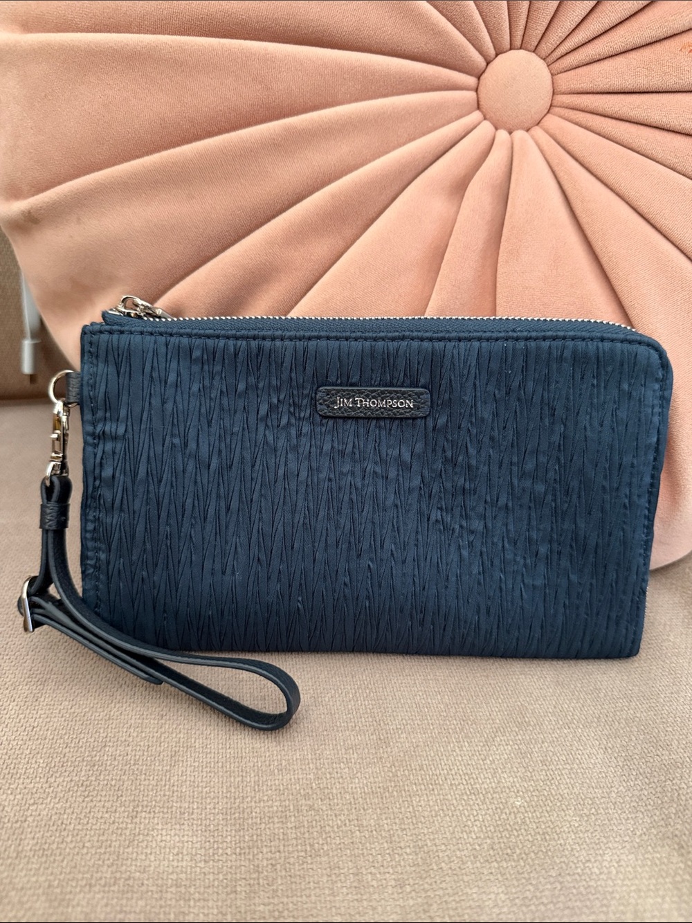 Jim Thompson Pleated Silk zip around wallet travel case wristlet
